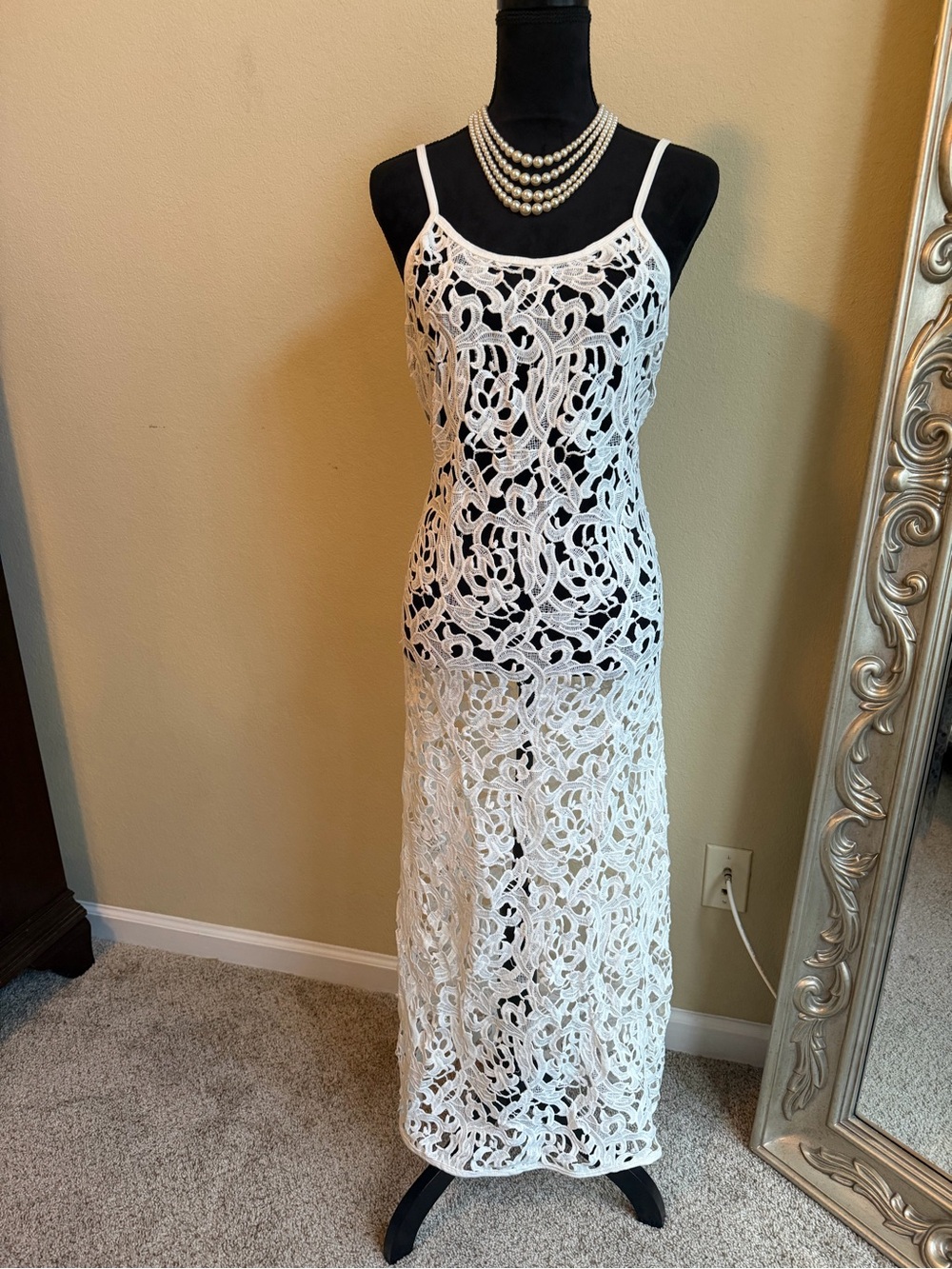 Source Unknown White Lace Maxi Dress - Spaghetti Straps